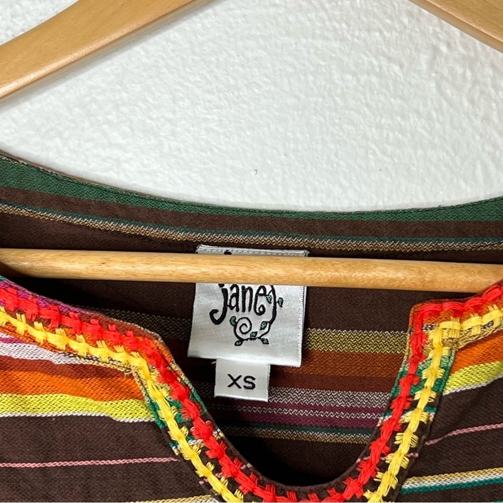 Ivy Jane Boho Tunic Top Striped Floral Print Cotton Peasant Blouse Festival XS - Picture 5 of 12